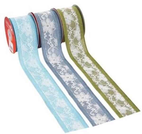 Band Leinen-optik-Spitze, türkis, 60 mm, Rol. à 10 m  ldm