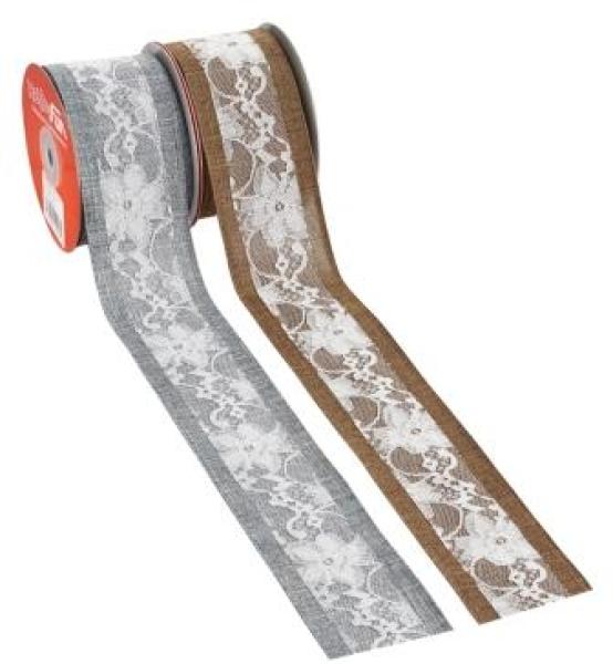 Band Leinen-optik-Spitze, braun, 60 mm, Rol. à 10 m  ldm