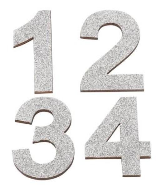 Holzzahlen 1 - 4 ca. 5,3 cm, silber-glitzer