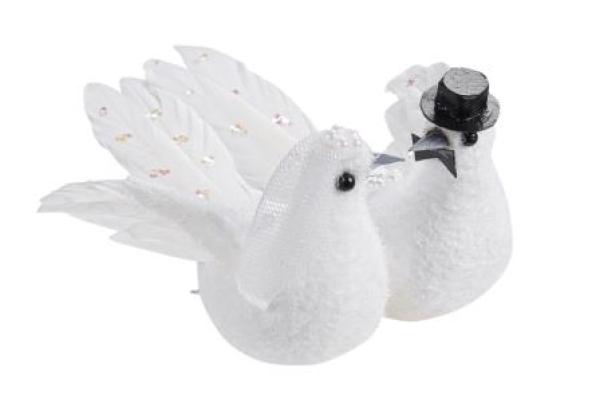 Hochzeitstaubenpaar 11 cm mit Clip, 1 Paar je Box
