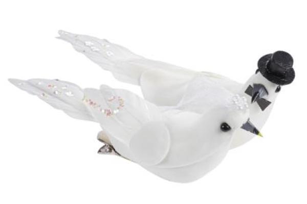 Hochzeitstaubenpaar 10 cm mit Clip, 1 Paar je Box