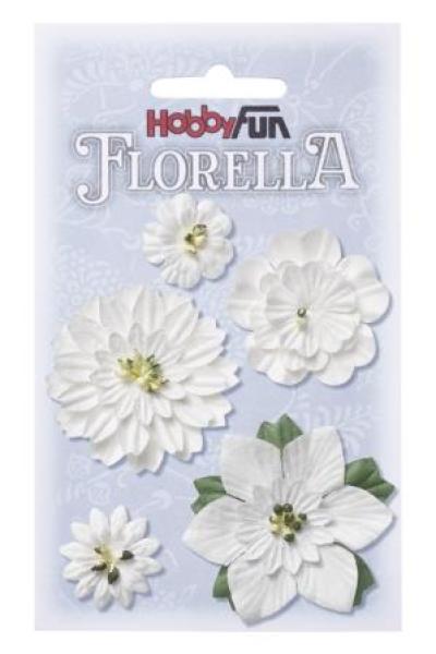 FLORELLA-Blüten aus Maulbeer-Papier 2 - 5 cm sort., weiss, Btl. à 5 St.