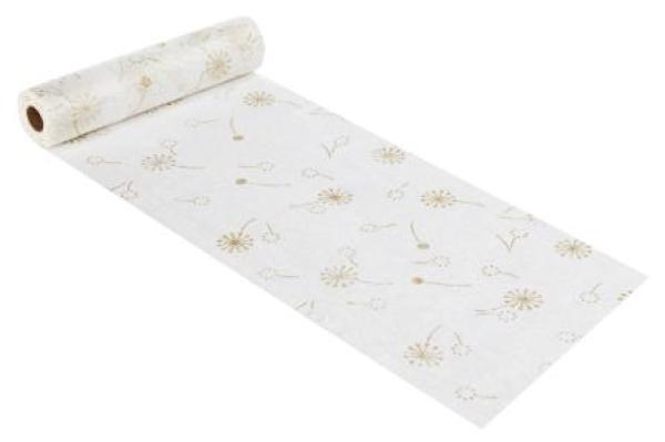 CREApop® Faservlies Design-Sterne, 25 cm x 15 m, weiss/gold  ldm