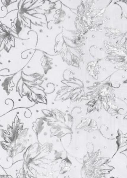 CREApop® Dekostoff 29 cm x 15 m, Blätter, weiss/silber  ldm