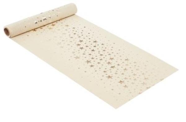 Dekostoff Leinen-optik 28 cm x 15 m, Stern I, creme-gold   ldm