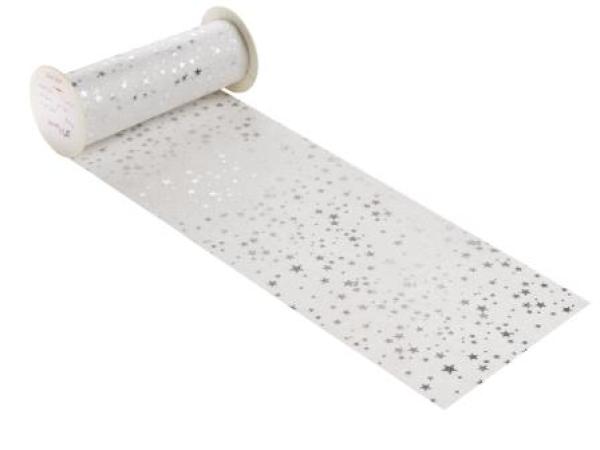 Vlies mit Sternen 20 cm x 10 m, weiss/silber  ldm