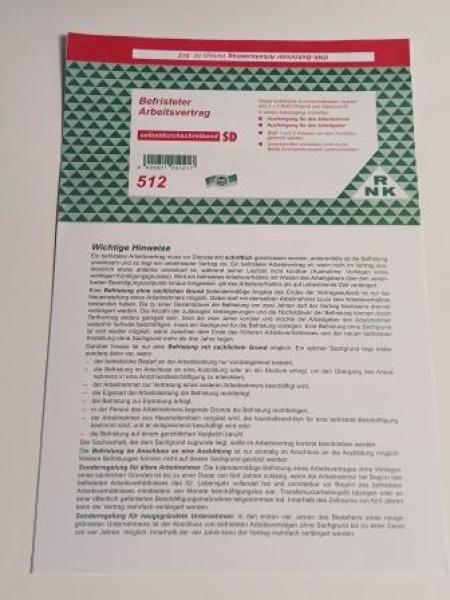 Arbeitsvertrag befristet A4 SD