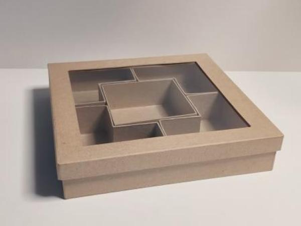 Rayher Pappm, Sortierbox FSC Recycled 100 Prozent, Pappmaché, Braun, 25 x 25 x 5 cm