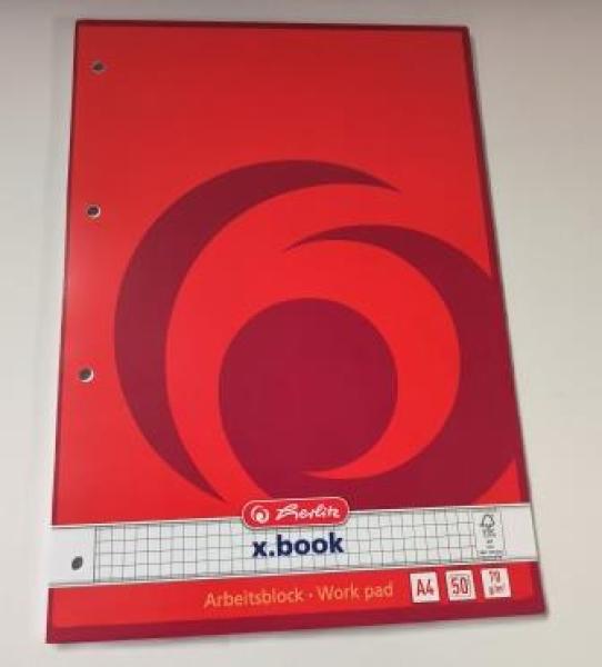 herlitz Arbeitsblock x.book DIN A4, 50 Blatt, kariert (215434)