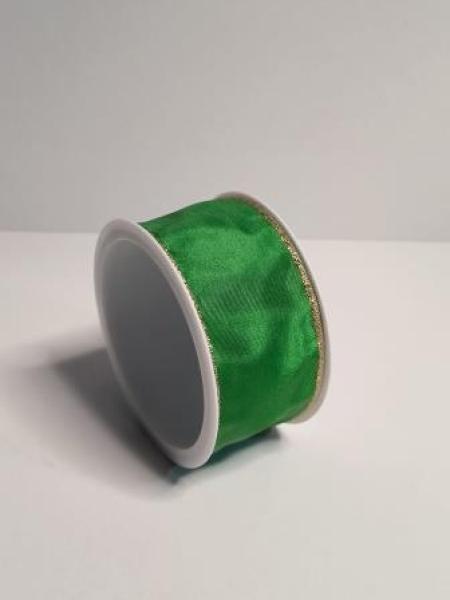 Organzaband mit Drahtkante dunkelgrün 40 mm