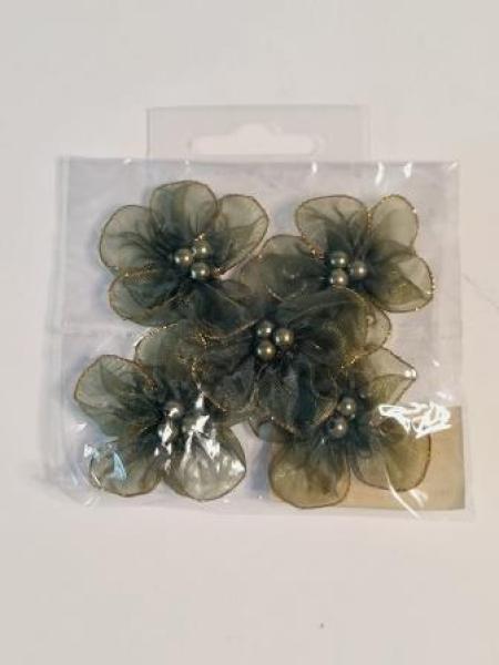TRENDY Dekoteile Tüllblüten ca. 4cm, Bt. à 5 St., olive