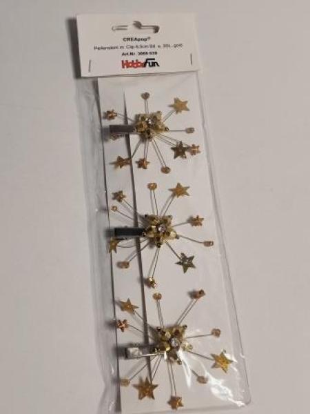 Perlenstern m.Clip 6,5cm Btl 3 Stk gold