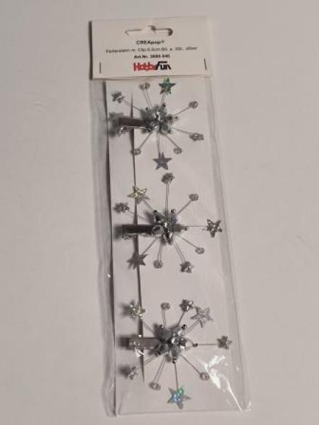 Perlenstern m.Clip 6,5cm Btl 3 Stk silber