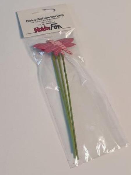 Deko-Schmetterling 3,5cm am Stab Btl/ 3 Stk cyclam