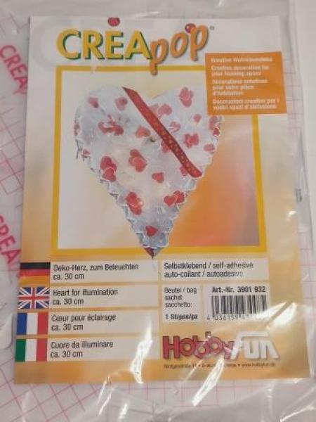 CREApop® Deko-Herz, ca. 30 cm, zum Beleuchten, selbstklebend