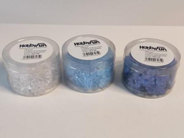 CREApop® Acrylblüten 20 mm Sortiment, transparent/eisblau/königsblau
