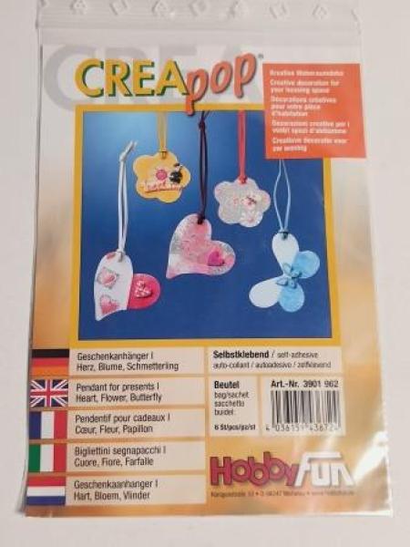 CREApop® Geschenkanhänger I, Btl. à 6 St., Herz, Blume, Schmetterling
