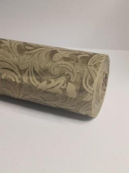 CREApop® Dekostoff 29 cm x 15 m, Ornamente, beflockt, olive  ldm