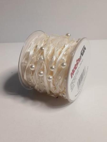 TRENDY-Band mit Perlen, Rol. à 10 m, creme  ldm