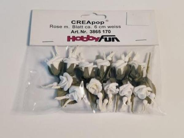 Creapop  Rose m. Blatt ca. 6 cm weiss