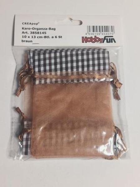 Karo-Organza-Bag   10 x 13 cm Btl / 6 Stk braun