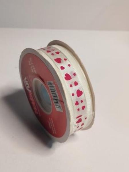 Herzband 26mm  25m creme m. rote Herzen   ldm