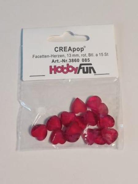 Facetten-Herzen 13 mm rot 15 Stk / Bt