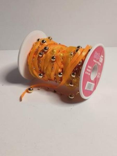 Trendy-Band m.Perlen glänzend 10 m orange   ldm
