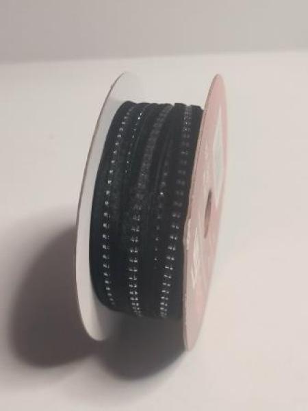 Samtband mit Deko  8 mm / 25 m  schwarz   ldm