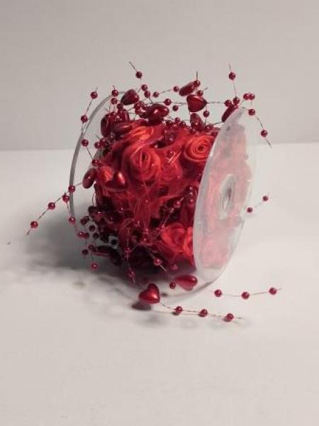 TRENDY-Band Rosen mit Perlherz, Rol. à 5 m, rot  ldm