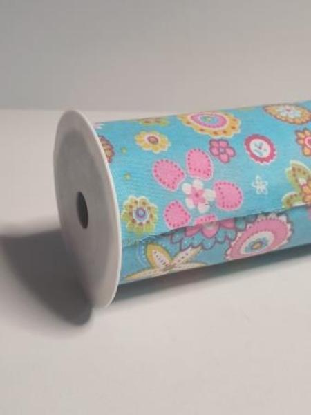 Deko-Stoff Flower Power 20 cm x 10 m blau   ldm