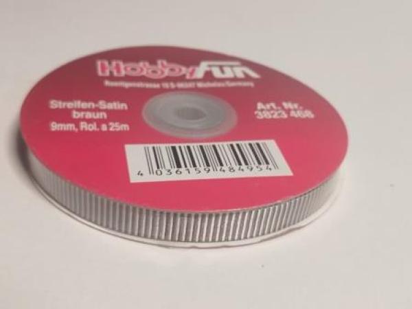 Streifen-Satin braun  9mm / 25 m   ldm