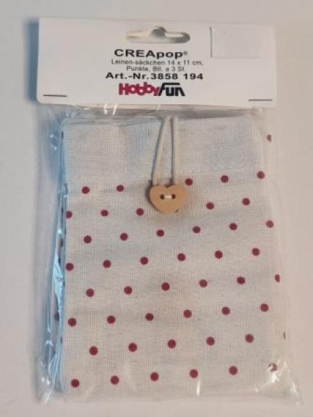 Leinensäckchen 14 x 11 cm Punkte 2 farbig Btl/3Stk