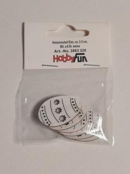 Holzstreuteil Eier ca. 3,5 cm, Btl. à 6 St., weiß