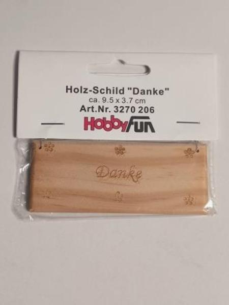 Holz-Schild "Danke", ca. 9,5 x 3,7 cm