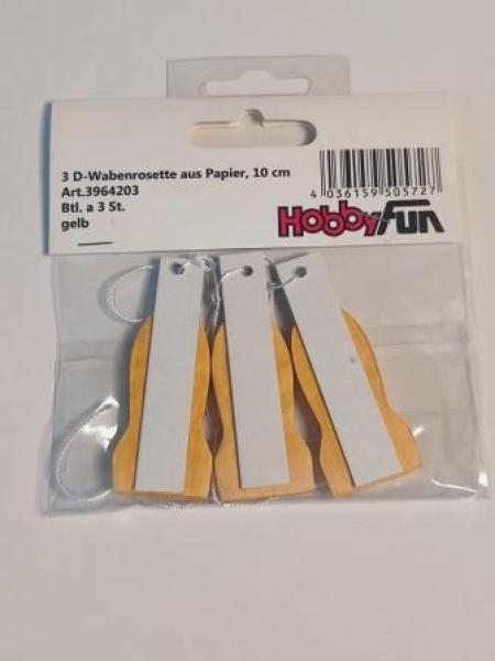 3D-Wabenrosette aus Papier, 10 cm, gelb, Btl. à 3 St.