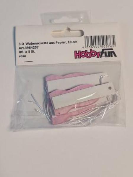 3D-Wabenrosette aus Papier, 10 cm, rosé, Btl. à 3 St.