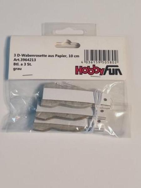 3D-Wabenrosette aus Papier, 10 cm, grau, Btl. à 3 St.