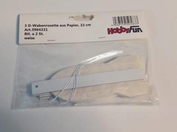 3D-Wabenrosette aus Papier, 22 cm, weiss, Btl. à 2 St.