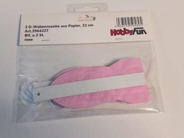 3D-Wabenrosette aus Papier, 22 cm, rosé, Btl. à 2 St.