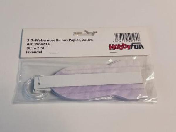 3D-Wabenrosette aus Papier, 22 cm, lavendel, Btl. à 2 St.