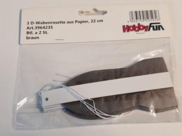 3D-Wabenrosette aus Papier, 22 cm, braun, Btl. à 2 St.
