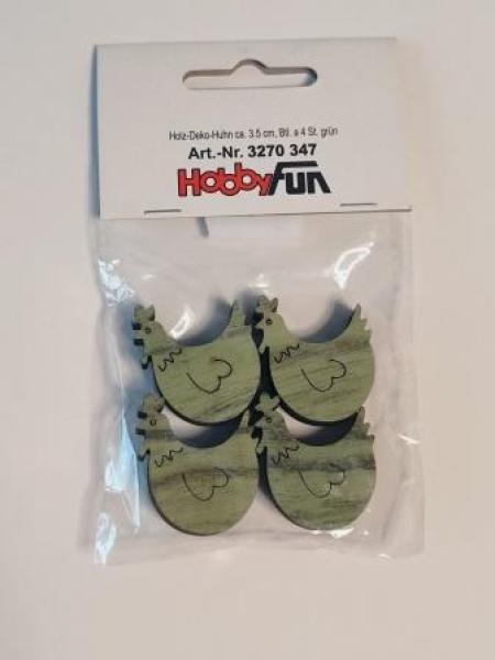 Holz-Deko-Huhn ca. 3,5 cm, Btl. à 4 St., grün