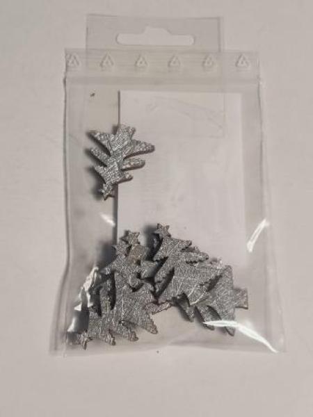 Holzstreuteile Baum ca. 3 cm, silber, Btl. à 8 St.