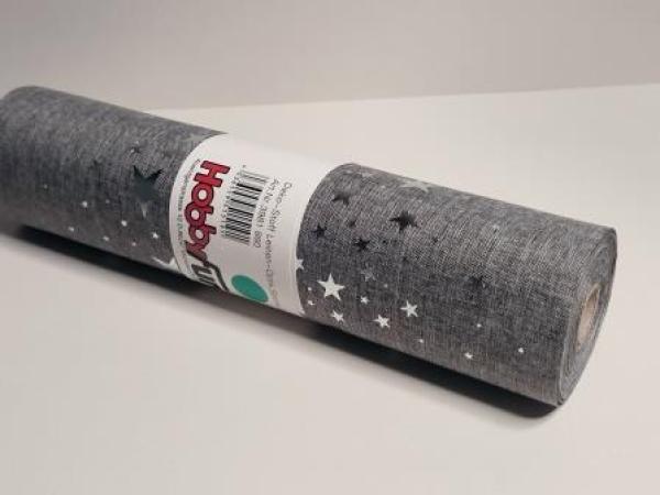 Dekostoff Leinen-optik 28 cm x 15 m, Stern I, grau-silber   ldm