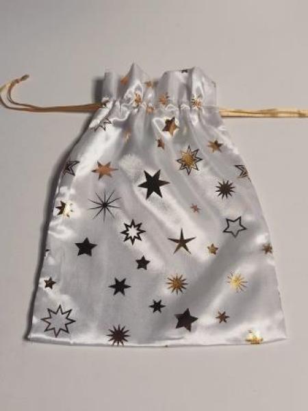 Satin-Sack Sterne weiß gold 18x24cm