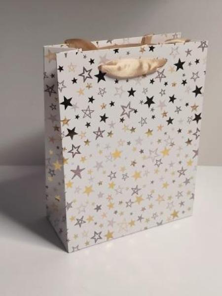 Idena Geschenktasche M WH Sterne 18x8x23cm