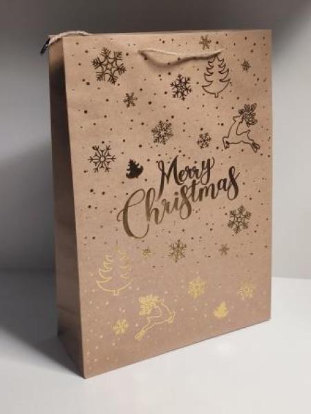 Idena Geschenktasche WH Merry Christmas Kraftpapier braun 25x8,5x34cm