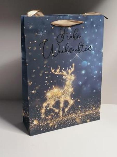 Idena Geschenktasche Weihnachten schwarz/gold 25x34x9cm