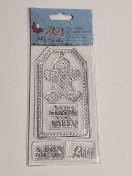 75 x 140mm Mini Clear Stamp - Jolly Santa - Gingerbread Man